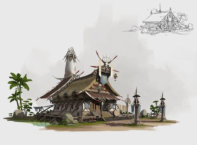 从草图到世界 游戏原画场景设计之部落建筑全流程揭秘